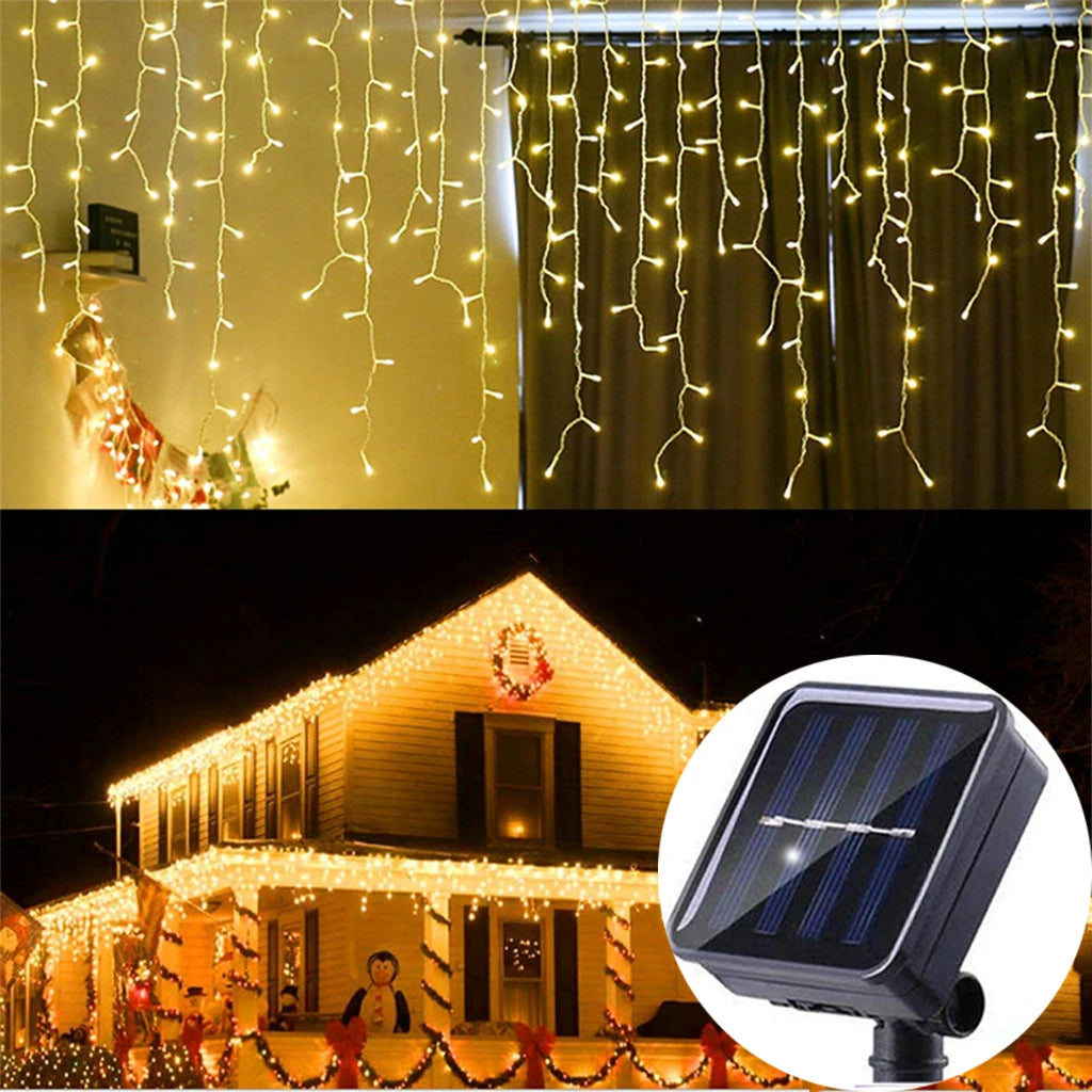 Solar Curtain Icicle Lights β 3.5M Outdoor Fairy String for Garden & Party Decor