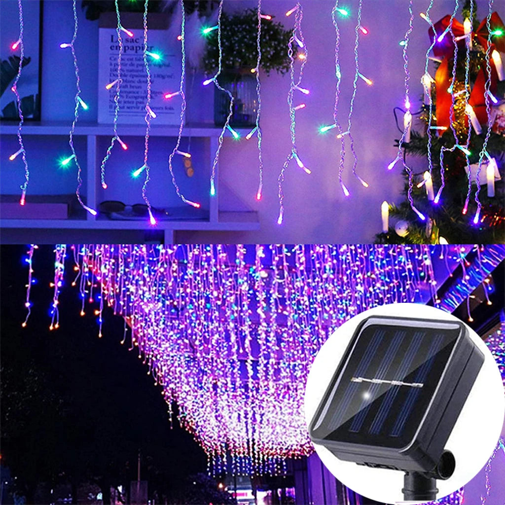Solar Curtain Icicle Lights – 3.5M Outdoor Fairy String for Garden & Party Decor