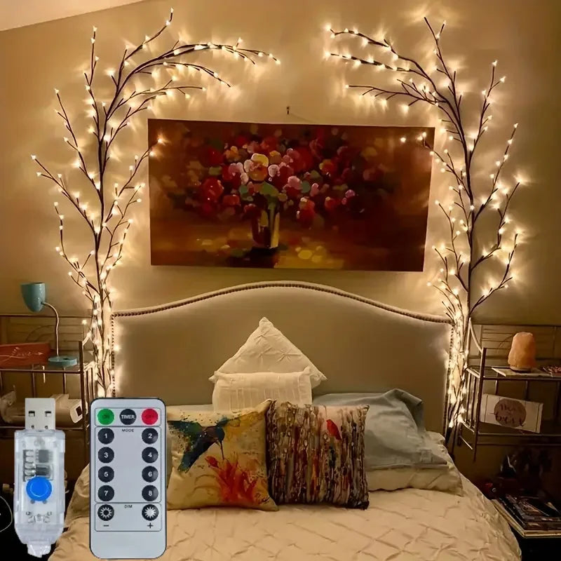 Rattan Branch USB LED Lights – 8 Mode DIY Wall Decoration for Holidays & Weddings