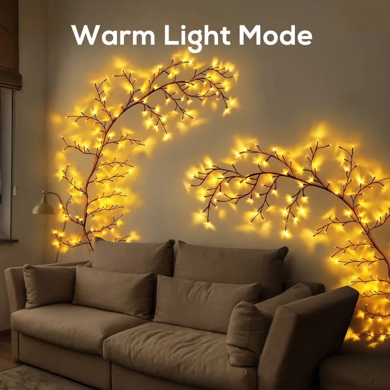 Rattan Branch USB LED Lights – 8 Mode DIY Wall Decoration for Holidays & Weddings
