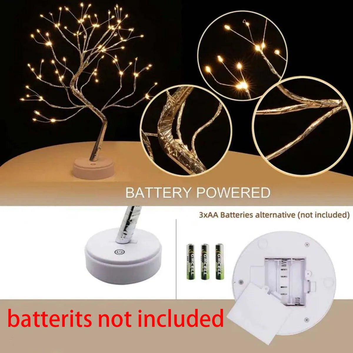 108 LED Warm White Tree Light – USB/Battery Operated Starry Copper String Lamp