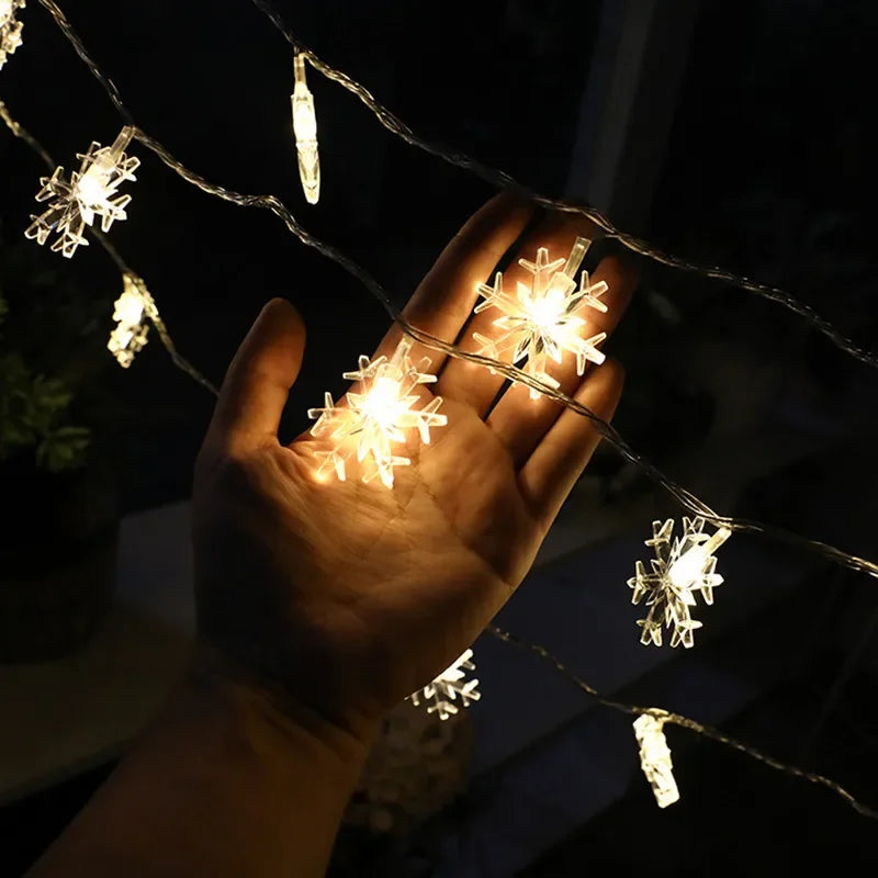 Christmas Snowflake LED String Lights – Fairy Garland Decoration for Home & Holidays