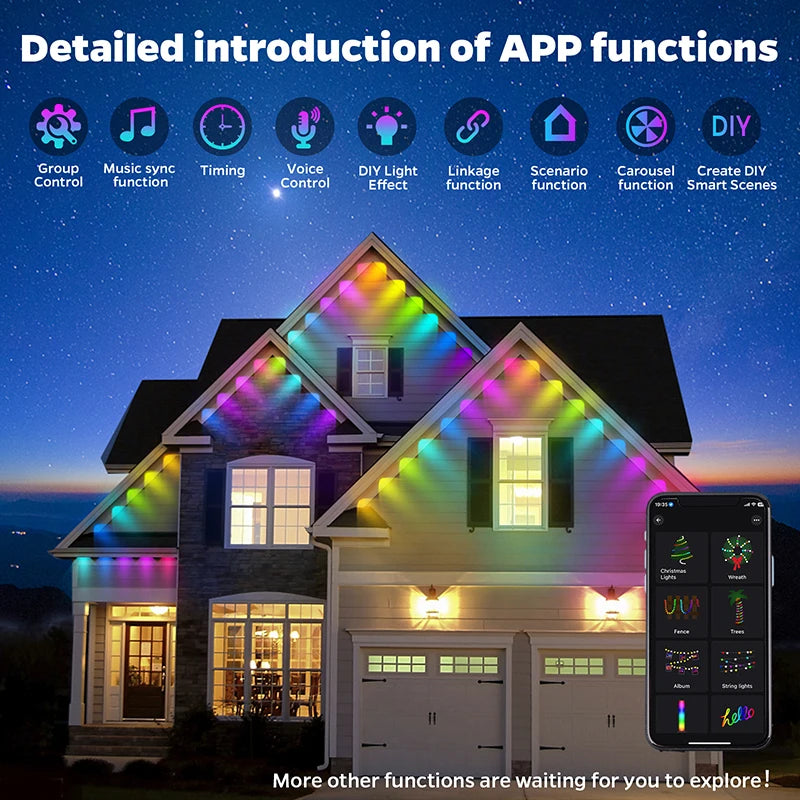 Smart Permanent LED Roof Lights – Waterproof Outdoor Lighting with App Control