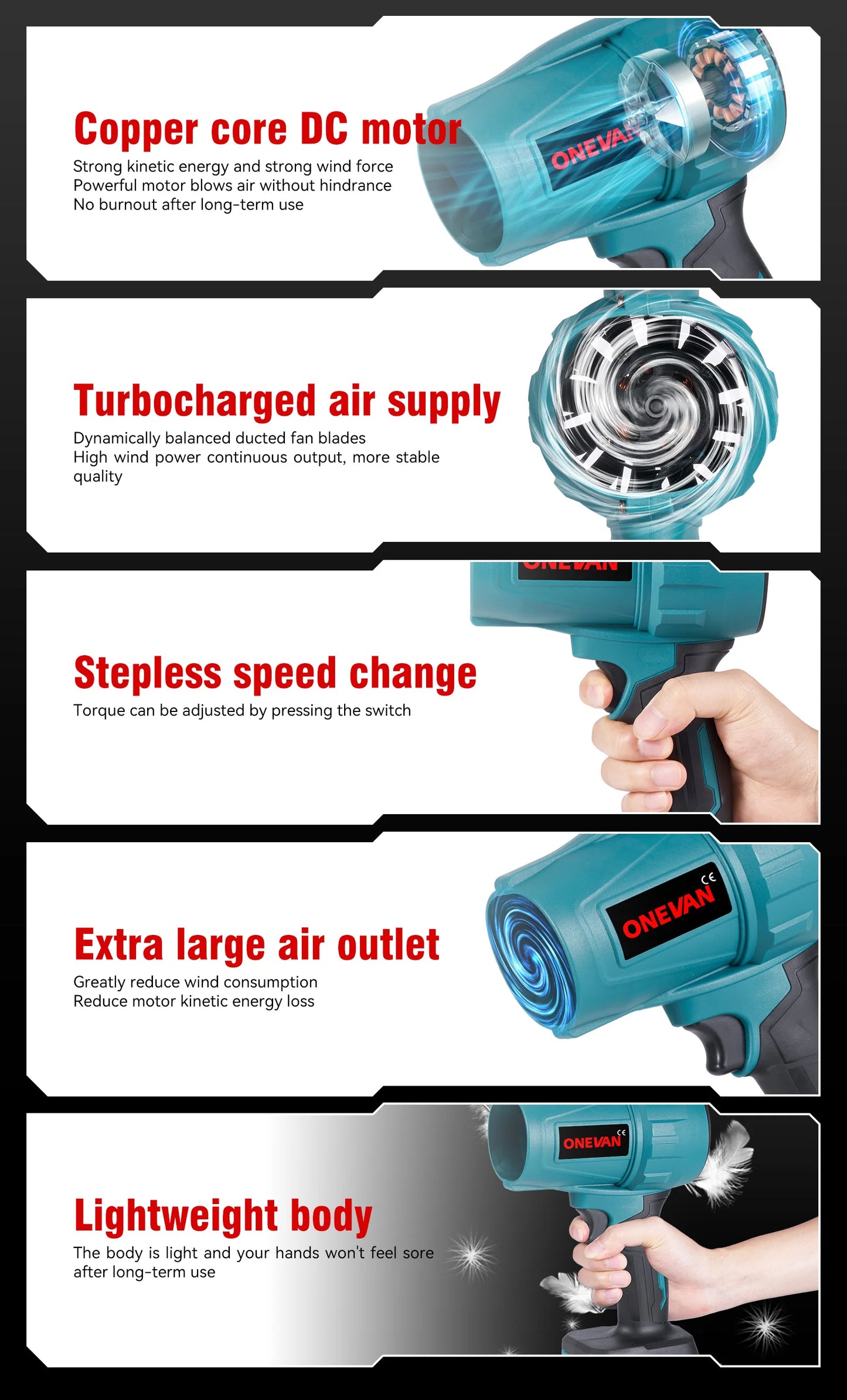 ONEVAN 2000W Cordless Garden Blower