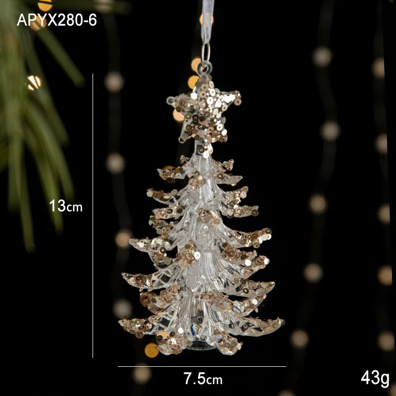 Acrylic Christmas Tree Pendants – Elk, Bell & Snowflake Decorations with Sequins