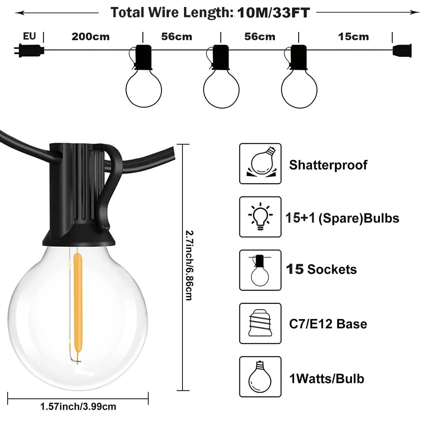 LED G40 Outdoor String Lights – Waterproof Garden & Christmas Decoration