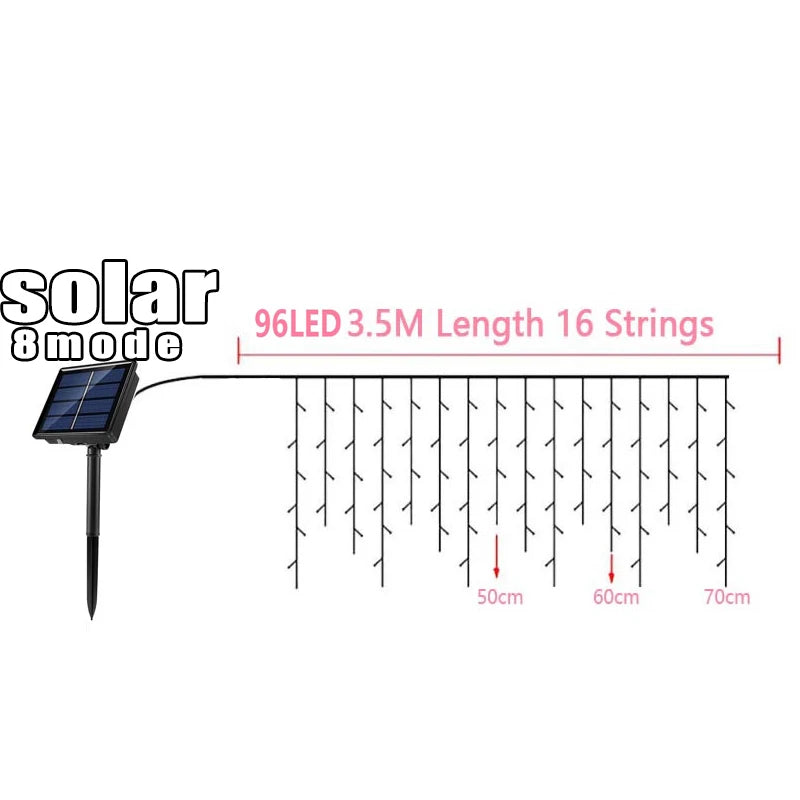 Solar Curtain Icicle Lights – 3.5M Outdoor Fairy String for Garden & Party Decor