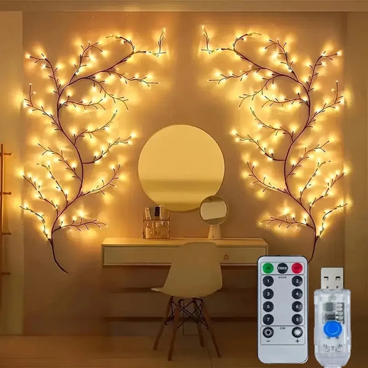 Rattan Branch USB LED Lights – 8 Mode DIY Wall Decoration for Holidays & Weddings