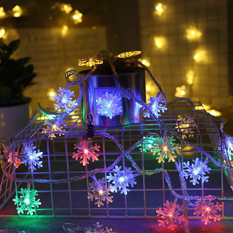 Christmas Snowflake LED String Lights – Fairy Garland Decoration for Home & Holidays