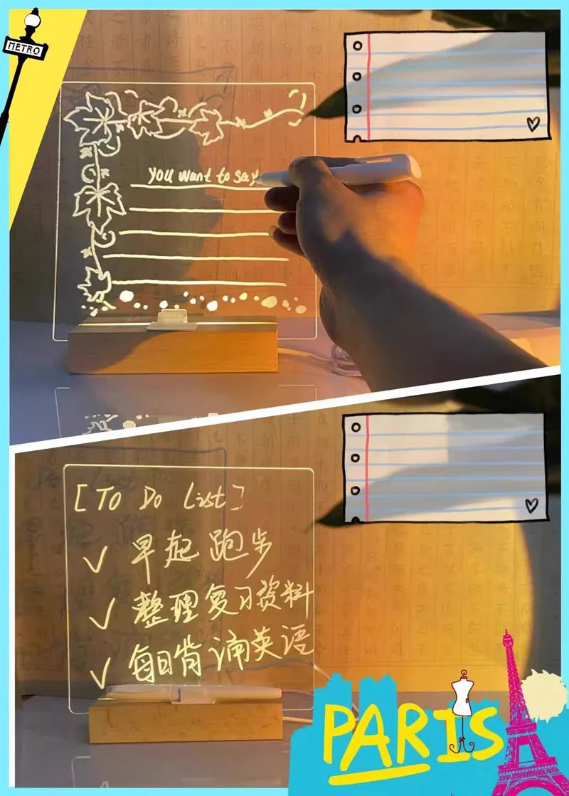 LED Message Board – Rewritable Glowing Drawing Lamp with 7 Color Pens | Creative Kids Gift 2025