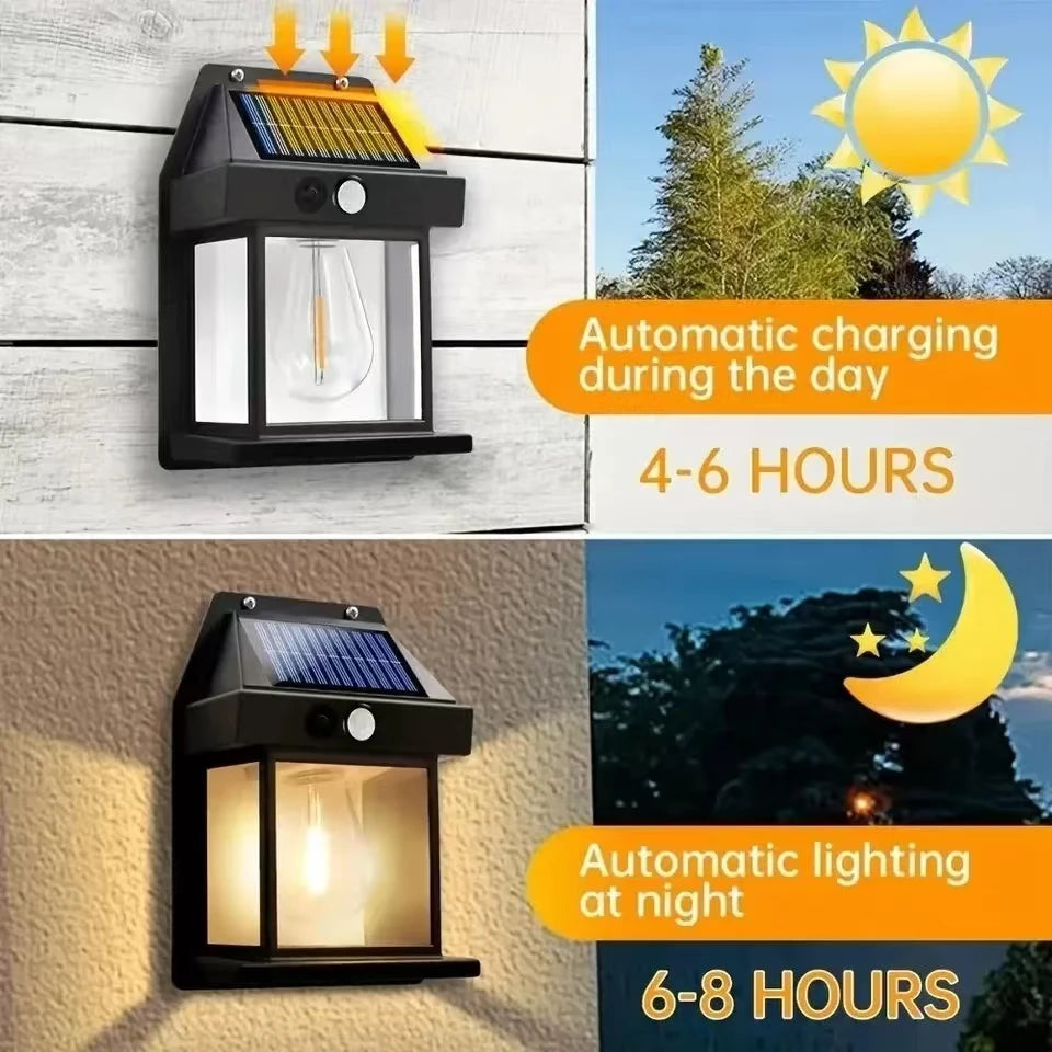 Motion Sensor Solar Wall Lamp – Intelligent Tungsten LED Night Light for Garden & Courtyard