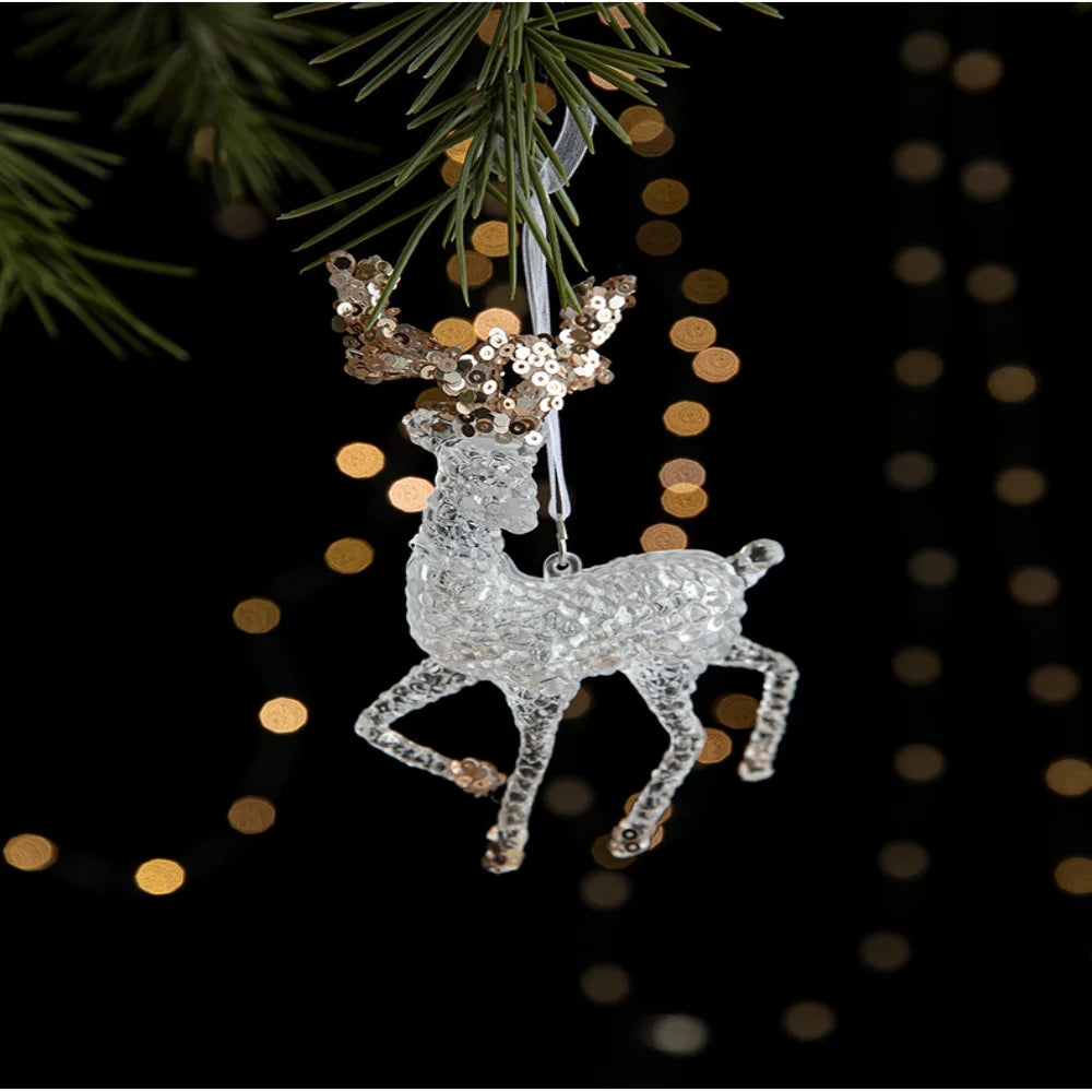 Acrylic Christmas Tree Pendants – Elk, Bell & Snowflake Decorations with Sequins