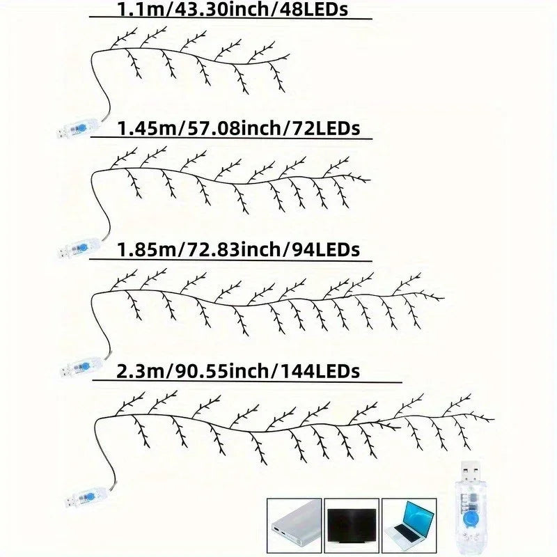 Rattan Branch USB LED Lights – 8 Mode DIY Wall Decoration for Holidays & Weddings