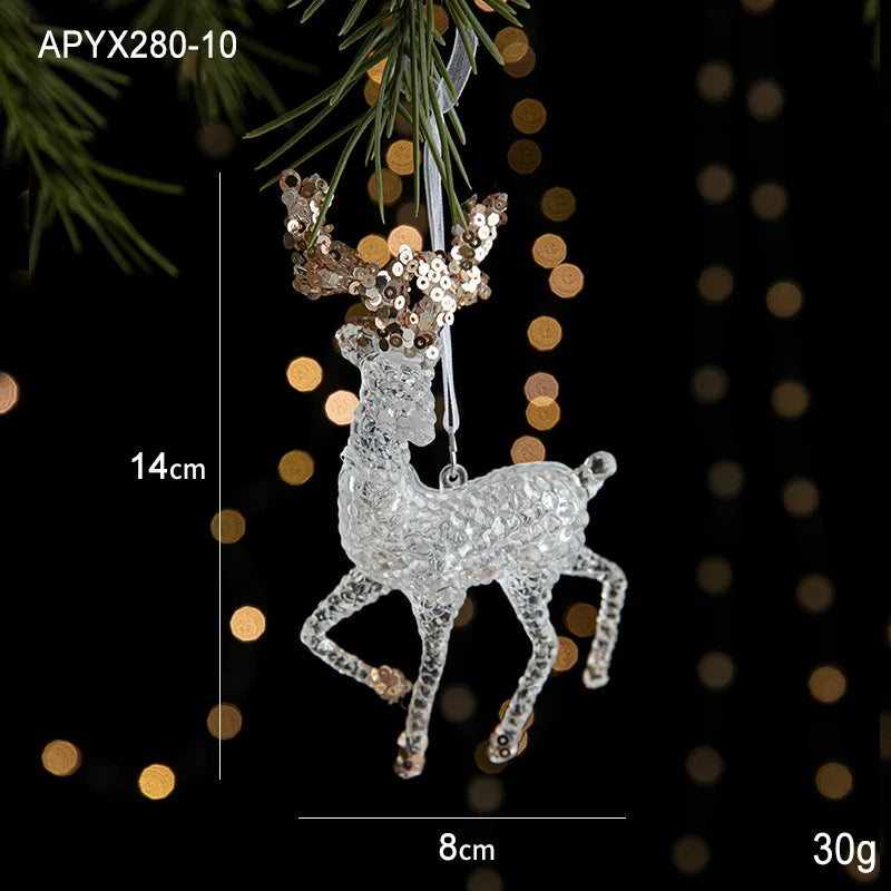 Acrylic Christmas Tree Pendants – Elk, Bell & Snowflake Decorations with Sequins