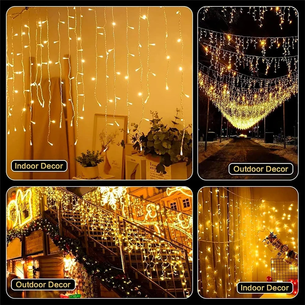 Solar Curtain Icicle Lights – 3.5M Outdoor Fairy String for Garden & Party Decor