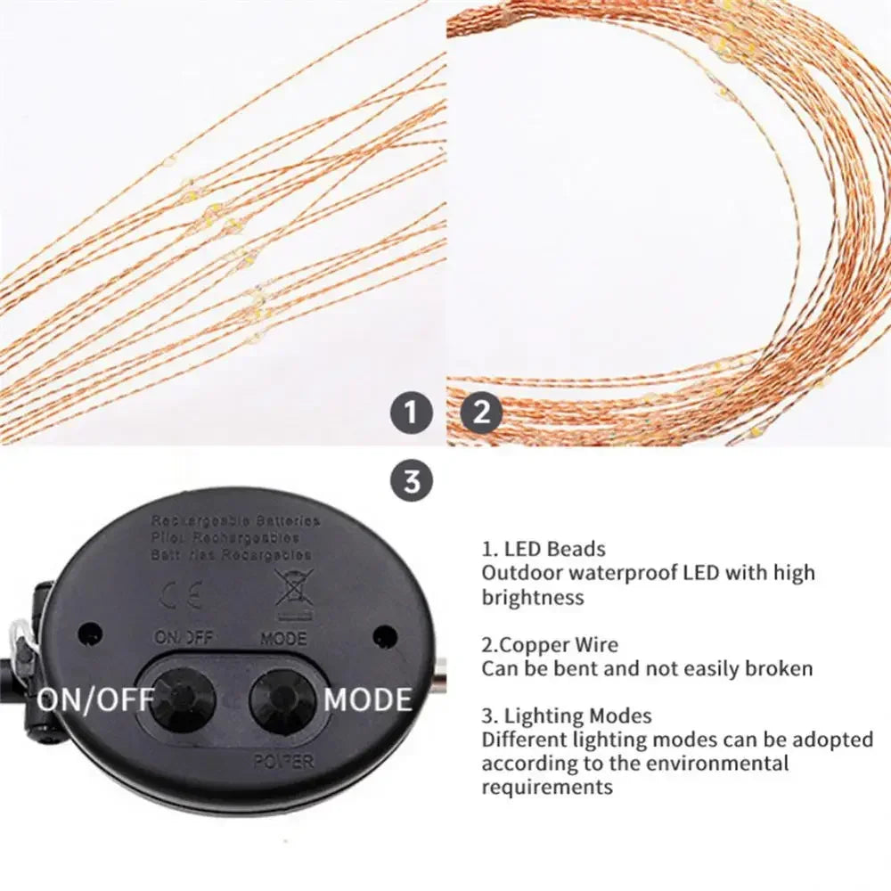 Solar Fireworks LED String Lights – 90/150 LEDs Waterproof Outdoor Decoration
