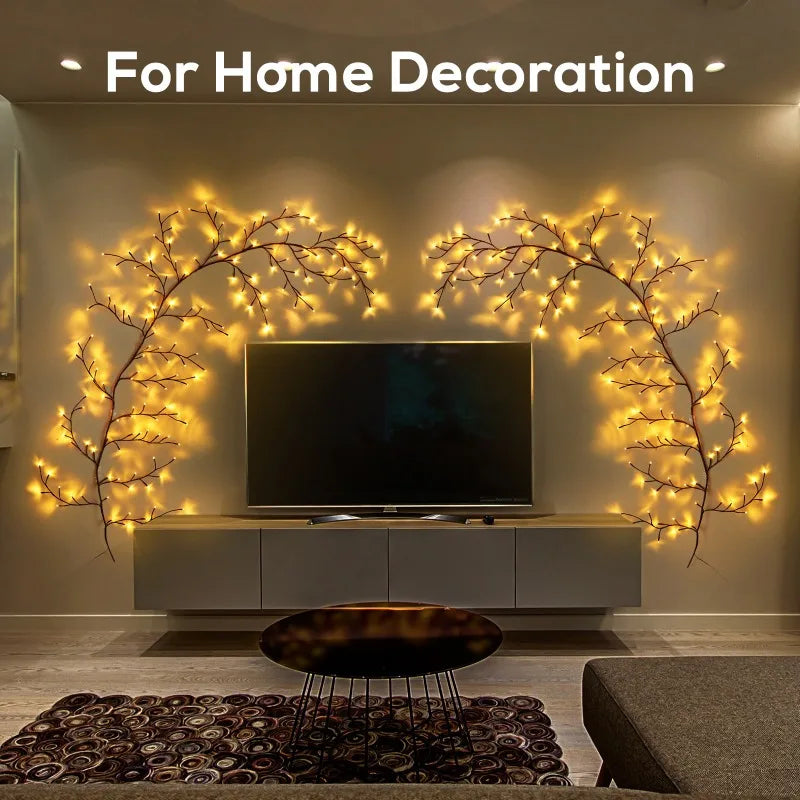 Rattan Branch USB LED Lights – 8 Mode DIY Wall Decoration for Holidays & Weddings