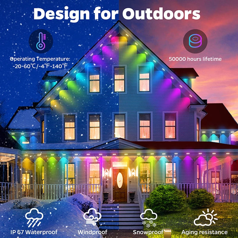 Smart Permanent LED Roof Lights – Waterproof Outdoor Lighting with App Control