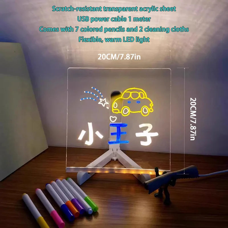 LED Message Board – Rewritable Glowing Drawing Lamp with 7 Color Pens | Creative Kids Gift 2025