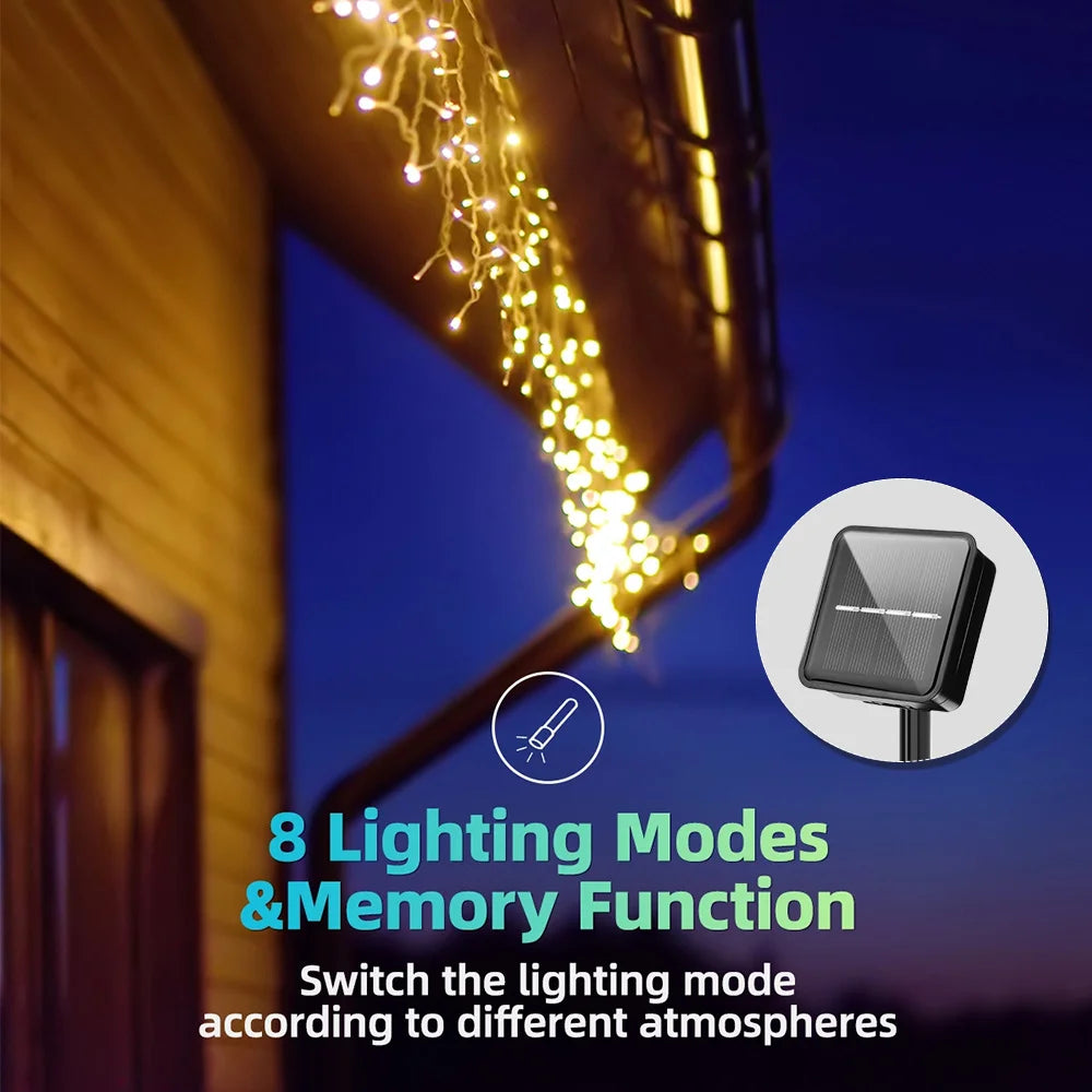 Solar Curtain Icicle Lights – 3.5M Outdoor Fairy String for Garden & Party Decor