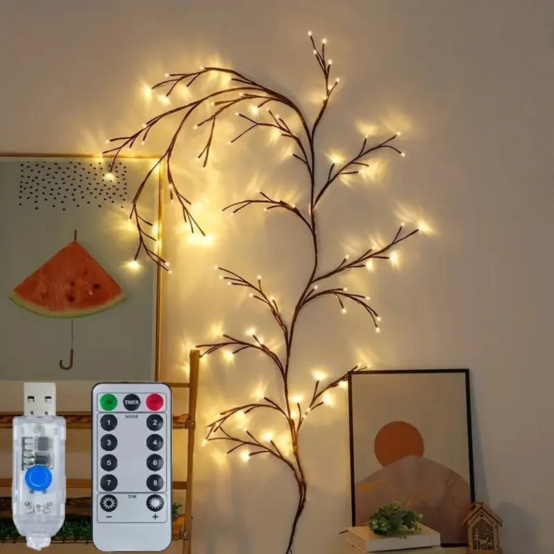 Rattan Branch USB LED Lights – 8 Mode DIY Wall Decoration for Holidays & Weddings