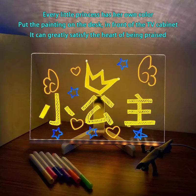 LED Message Board – Rewritable Glowing Drawing Lamp with 7 Color Pens | Creative Kids Gift 2025