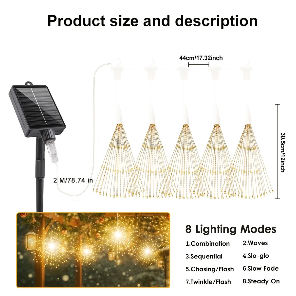 Solar Hanging Firework Lights – 4/5PCS Waterproof Outdoor Fairy Lights