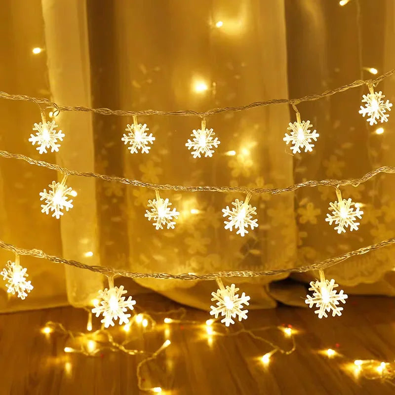 Christmas Snowflake LED String Lights – Fairy Garland Decoration for Home & Holidays
