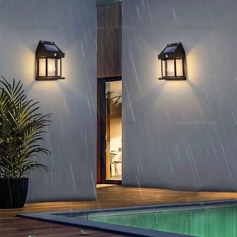 Motion Sensor Solar Wall Lamp – Intelligent Tungsten LED Night Light for Garden & Courtyard