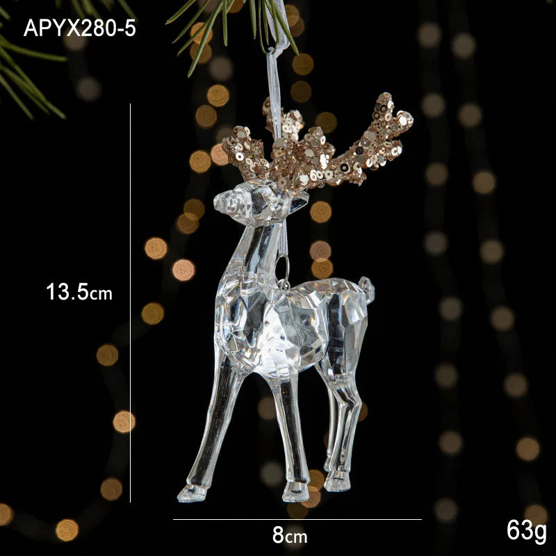 Acrylic Christmas Tree Pendants – Elk, Bell & Snowflake Decorations with Sequins