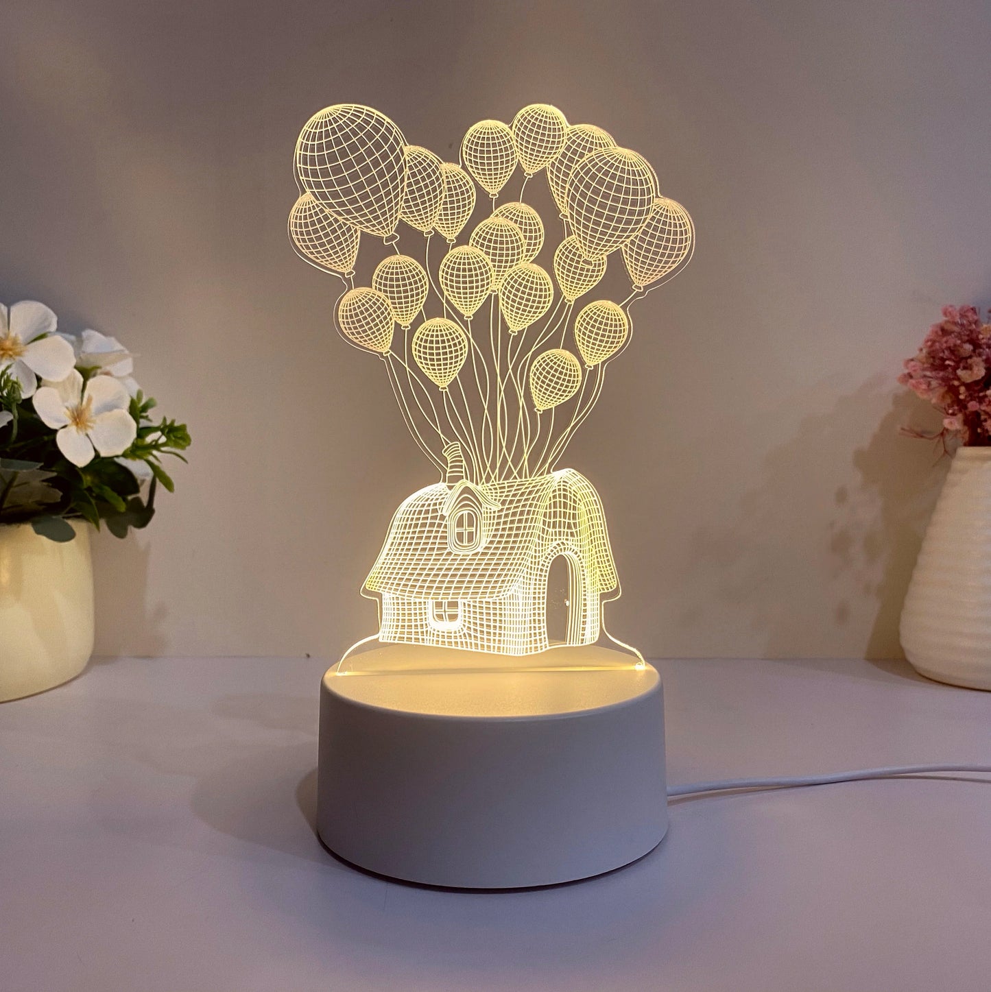 3D Balloon House Night Light – Soft USB Table Lamp & Relaxing Mood Light